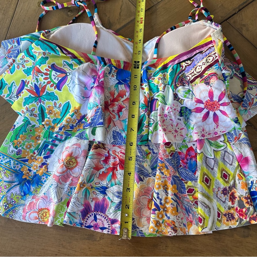 Johnny Was Tie Tankini Bathing Suit TOP Ruffle Tiered Colorful Womens Medium EUC - Picture 6 of 6